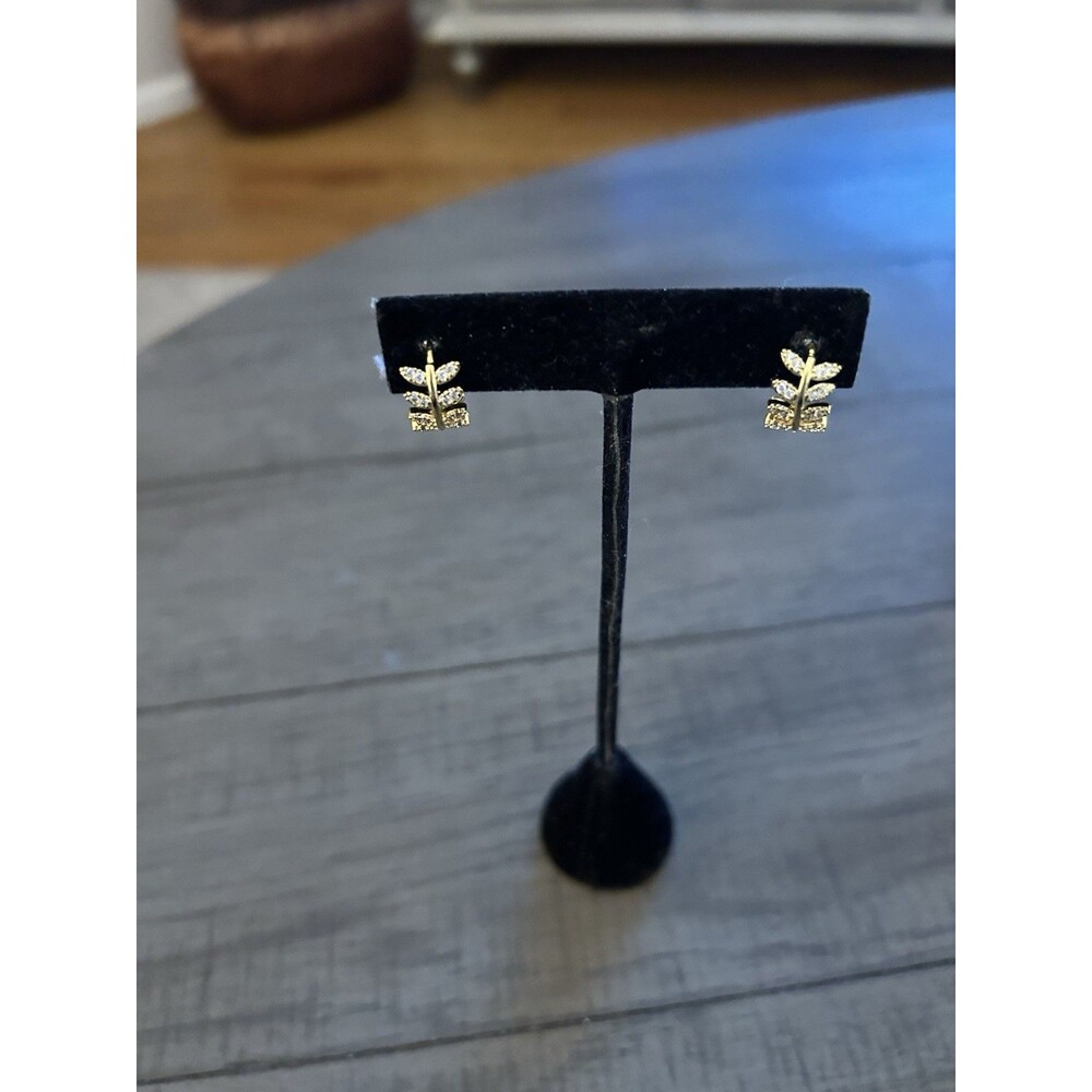 Small Gold Tone Huggie Earrings with Crystal Accents